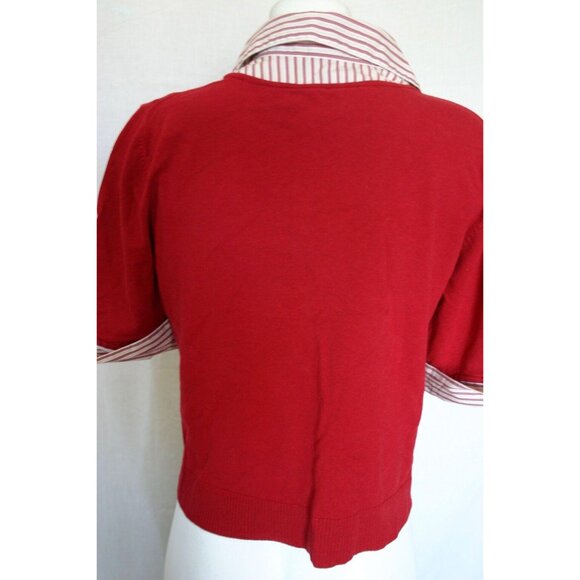 Spenser Jeremy Womens Red V-Neck Faux Layer Sweater Striped Collar Size Large - Picture 2 of 5